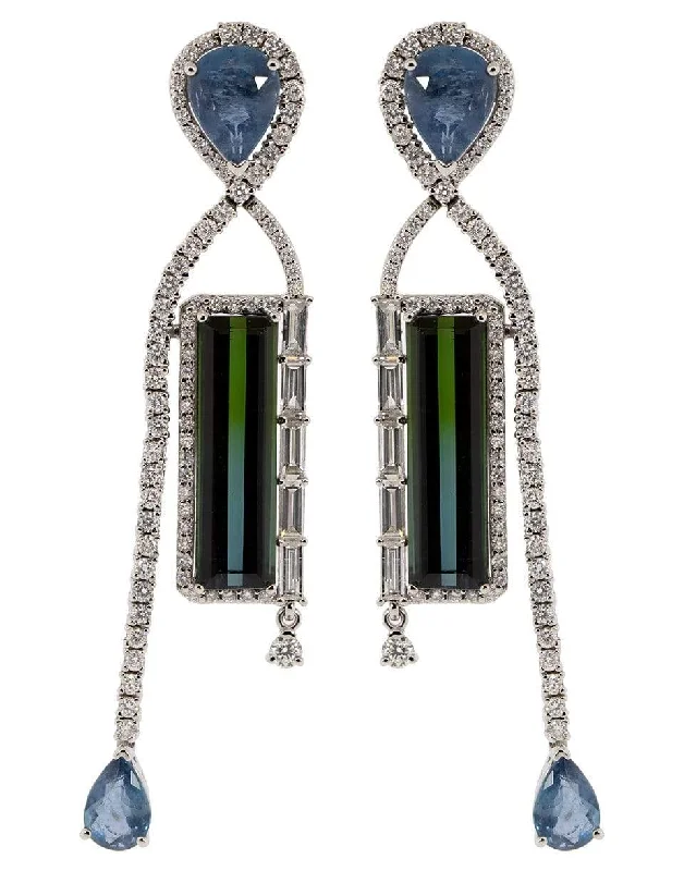 Drop Earrings for Beach Outfit -Bi-Color Tourmaline and Aquamarine Earrings