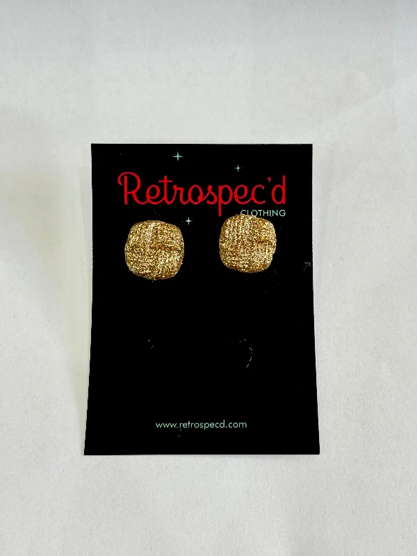 Drop Earrings with Symbolic Elements -Basket Weave Gold Glitter Stud Earrings