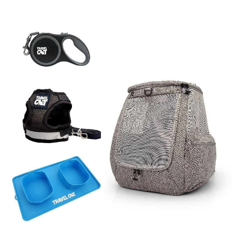 Rugged backpack for off-road motorcycle trips -"The Outdoorsy Cat" Bundle: Navigator Backpack, Harness, Leash, Retractable Leash, Travel Buddy