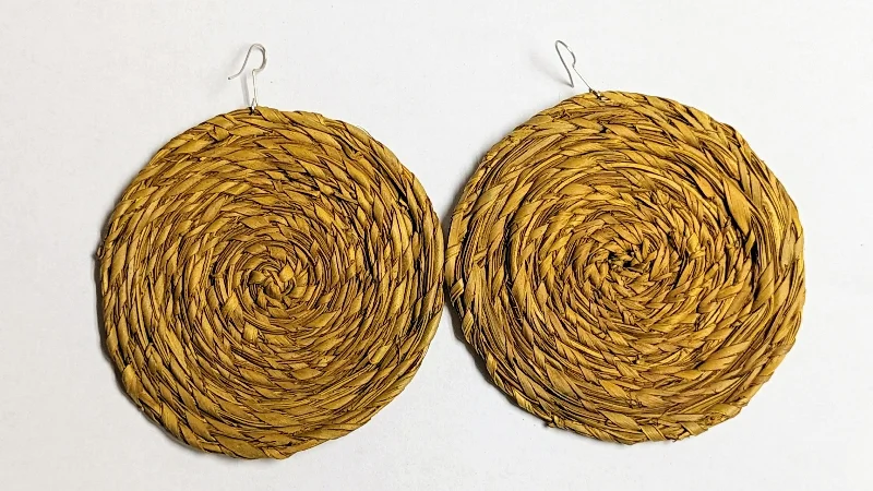 Drop Earrings for Mother's Day -Anani Gold African Raffia Palm hook Earrings-DPJGRPE1