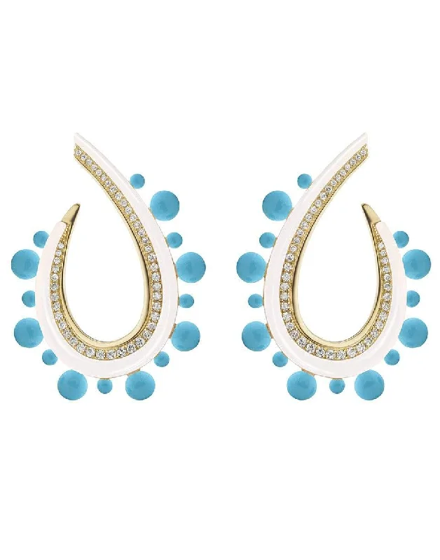 Rhinestone Drop Earrings for Sparkle -Crescent White Onyx and Turquoise Earrings