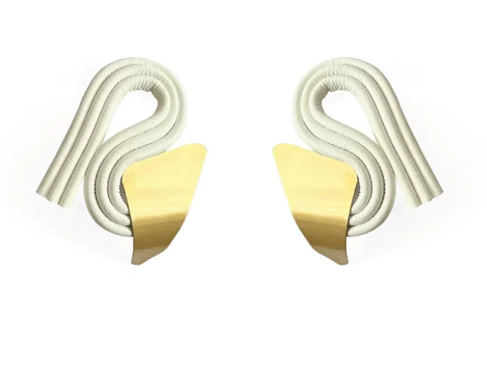 Maximalist Drop Earrings for Bling -XITA Evoke Earrings - white with sterling silver ear pins and Leather Offcuts