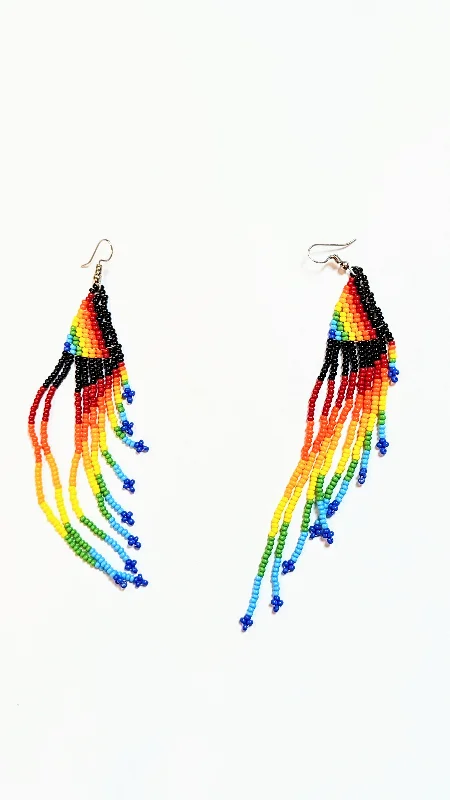 Studded Drop Earrings with Gemstones -Dupsie's multicolored African beaded fringe earrings DPJMBE33