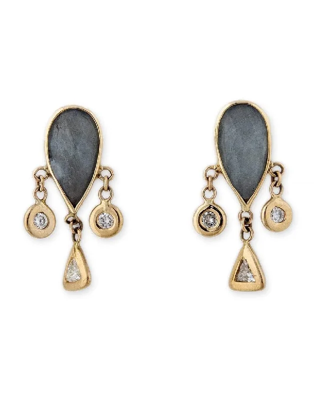 Diamond Drop Earrings for Luxury -Labradorite Teardrop Diamond Shaker Earrings