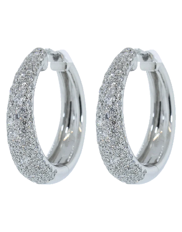 Floral Drop Earrings with Petals -Pave Diamond Cobblestone Hoop Earrings