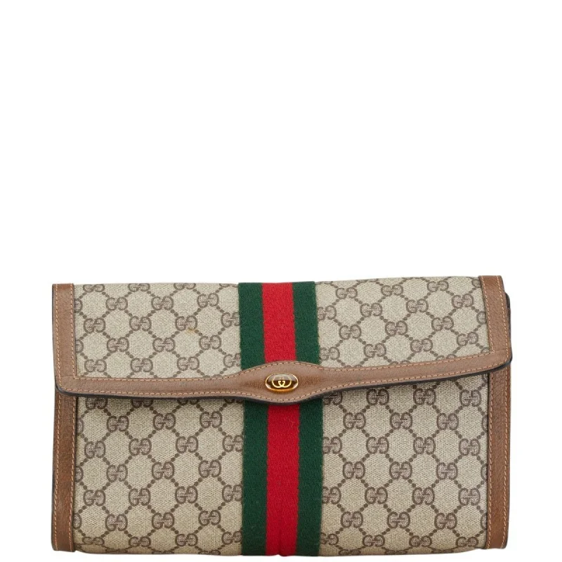 Handle bags with suede accents for texture -Gucci Sherry Line  Pvc Leather Clutch Bag (Pre-Owned)