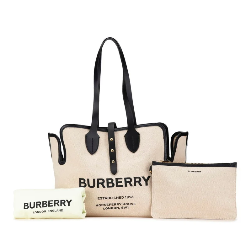 Handle bags with striped canvas for beach -Burberry  Canvas Leather Shoulder Bag Tote Bag (Pre-Owned)