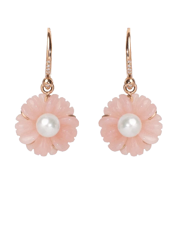 Drop Earrings for Formal Attire -Carved Pink Opal Earrings