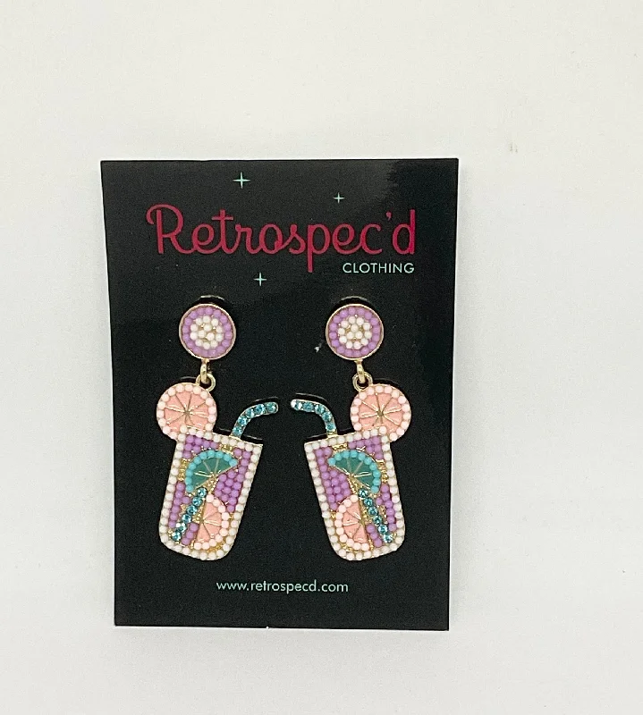 Drop Earrings with Chevron Designs -Mocktail Bead Earrings Mauve