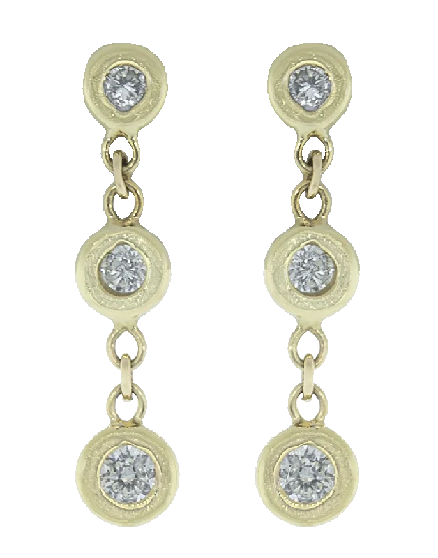 Drop Earrings with Star Motifs -Three Diamond Drop Earrings