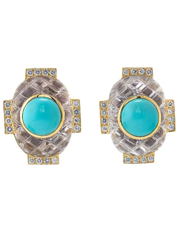 Drop Earrings for Concert Look -Turquoise and Rock Crystal Earrings