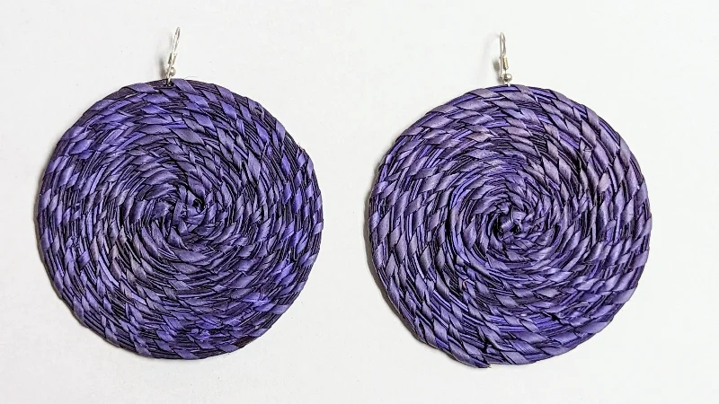 Drop Earrings for Valentine's Day -Anahgi Purple African Raffia Palm hook Earrings-DPJPARE2