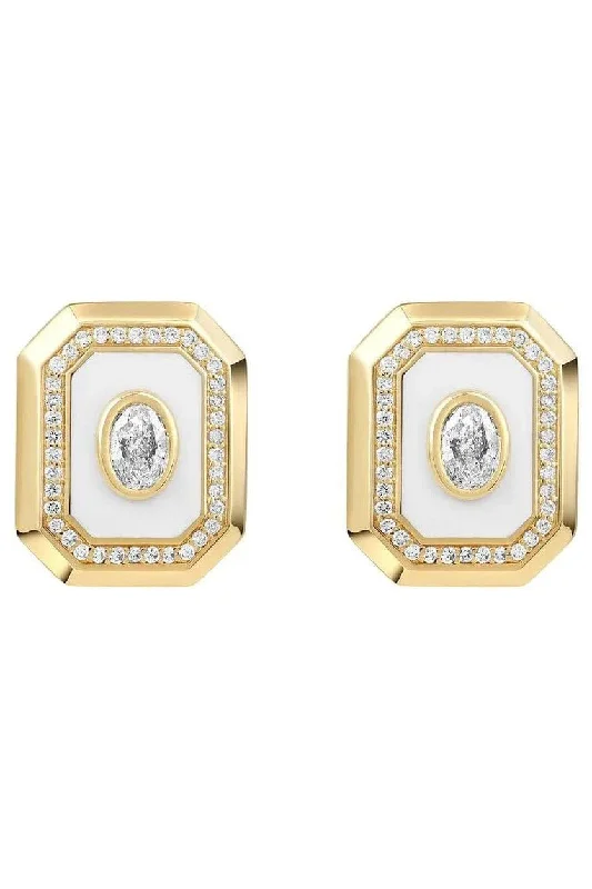 Tarnish Resistant Drop Earrings for Longevity -Tsang Diamond and White Enamel Earrings