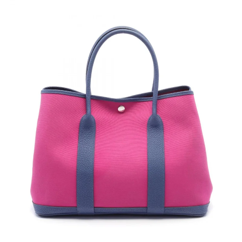 Handle bags with seasonal prints for holidays -Hermes Navy pink Negonda Leather Toile Officier Tote Bag (Pre-Owned)