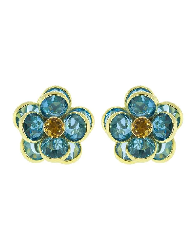 Gemstone Drop Earrings for Color -Blue Topaz and Citrine Flower Clip Earrings