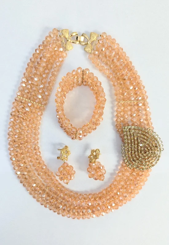 Oval Drop Earrings for Grace -Dupsie's Ifeyinwa Glam" African Peach and Gold Necklace Bracelet Earrings Four-Piece Jewelry Set DPABSPG22