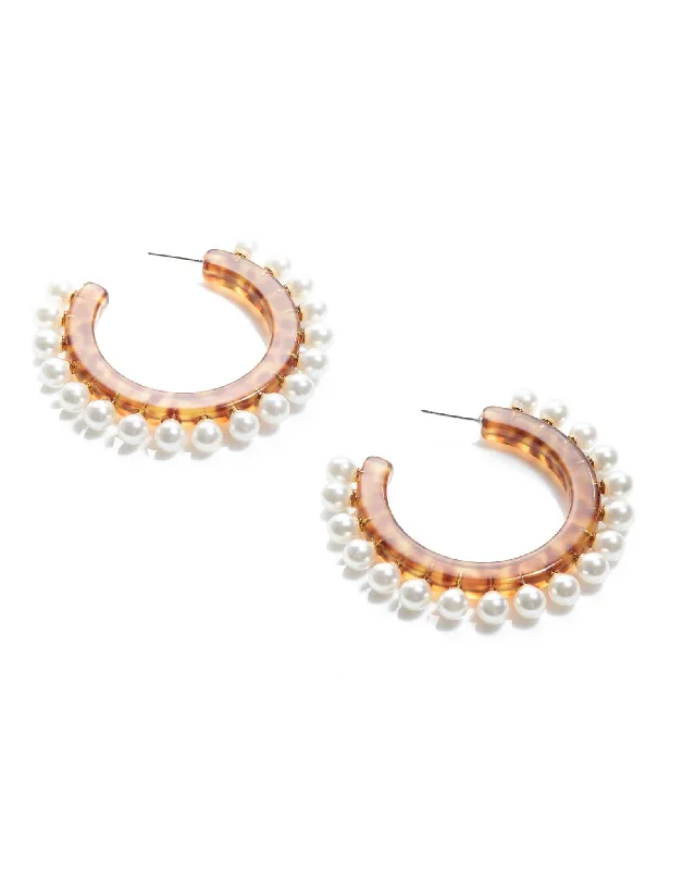 Drop Earrings for Formal Attire -Cheetah Pearl Block Hoop Earrings