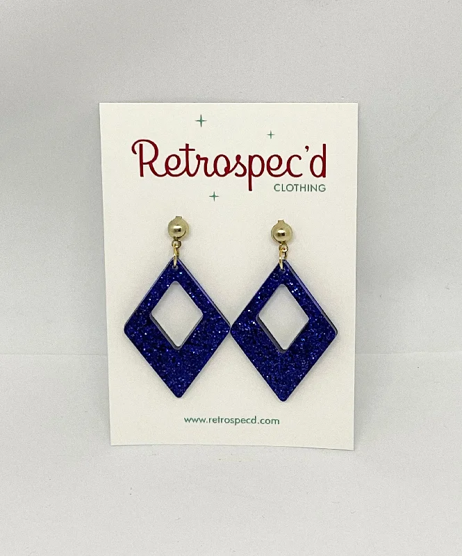 Drop Earrings with Floral Motifs -Diamond Sapphire Blue Glitter Earrings