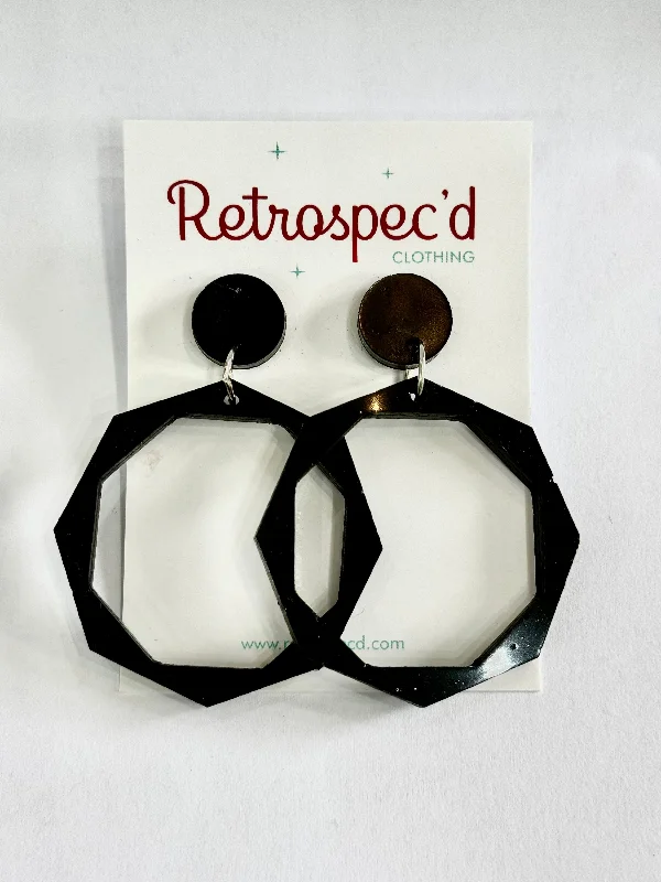 Drop Earrings with Crown Designs -Hexagon Hoops Black Earrings