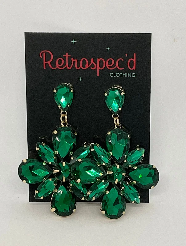 Short Drop Earrings for Subtle -Statement Flower Gem Earrings Emerald Green