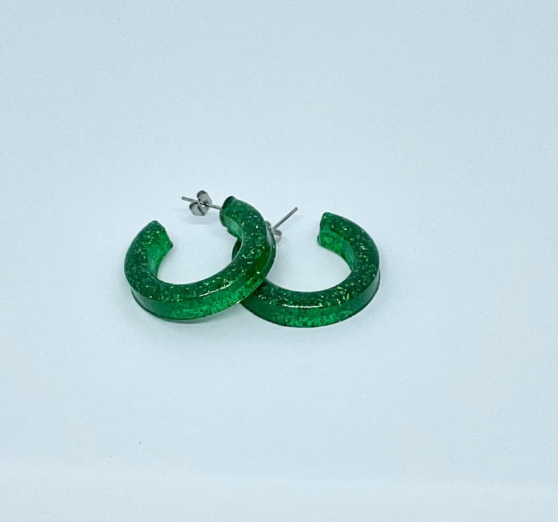 Drop Earrings for Bridesmaids Look -Rosie Sml Green Glitter Hoop Earrings