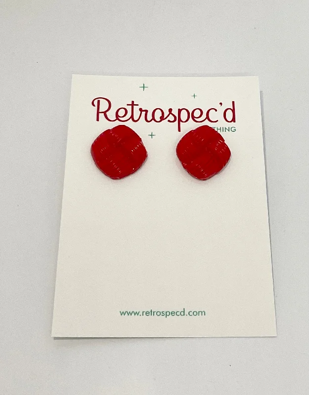 Drop Earrings with Floral Motifs -Basket Weave Red Stud Earrings