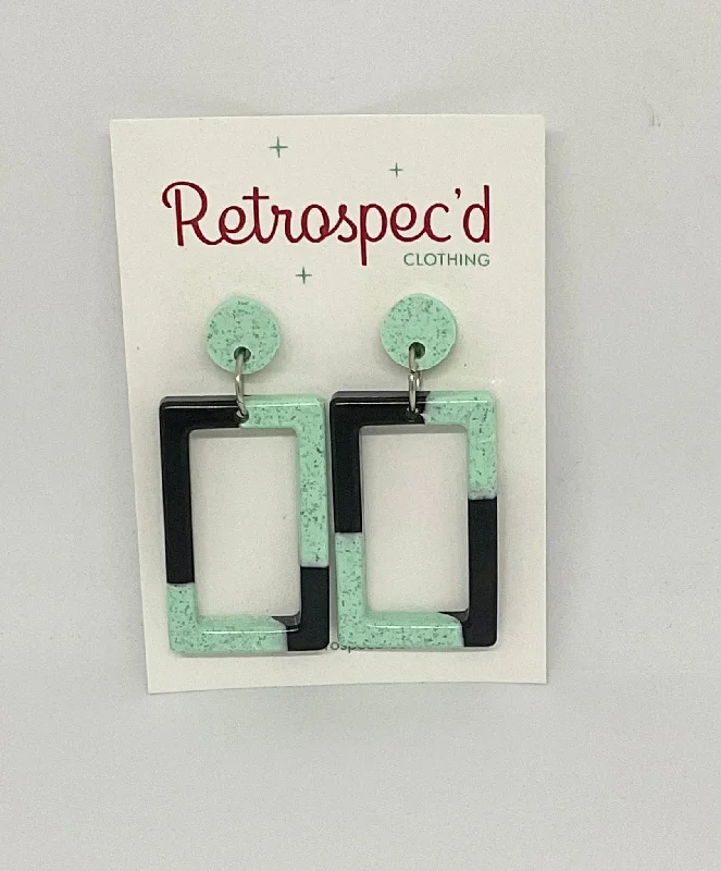 Drop Earrings with Knot Designs -Rectangle Peppermint/Black Earrings