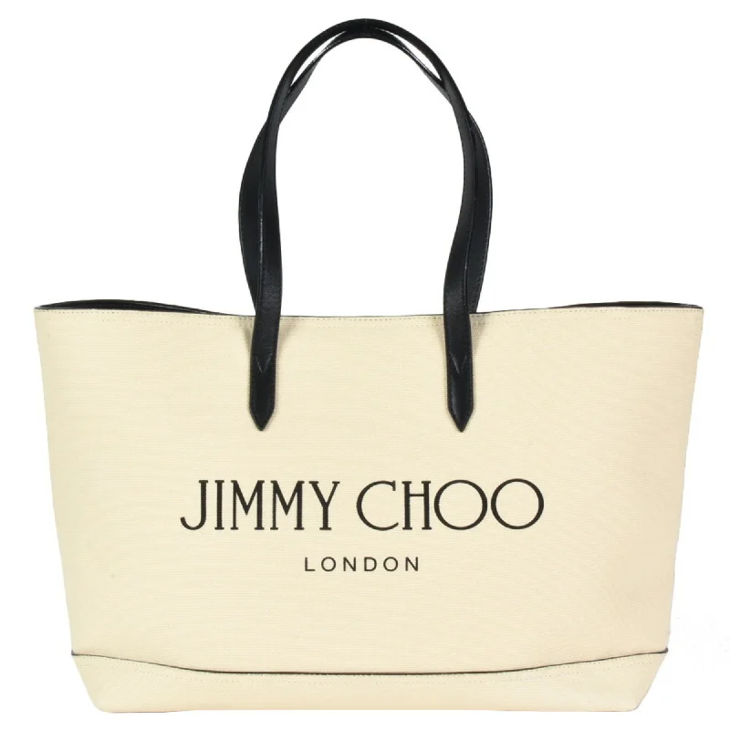 Handle bags with sleek zippers for closure -Jimmy Choo  Canvas Leather Tote Bag (Pre-Owned)