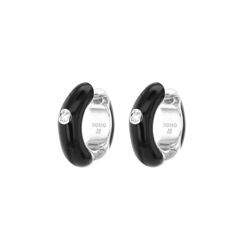 Hoop earrings with satin finishes for a smooth and elegant appearance-0.06 ctw Diamond Sterling Silver & Enamel Earrings