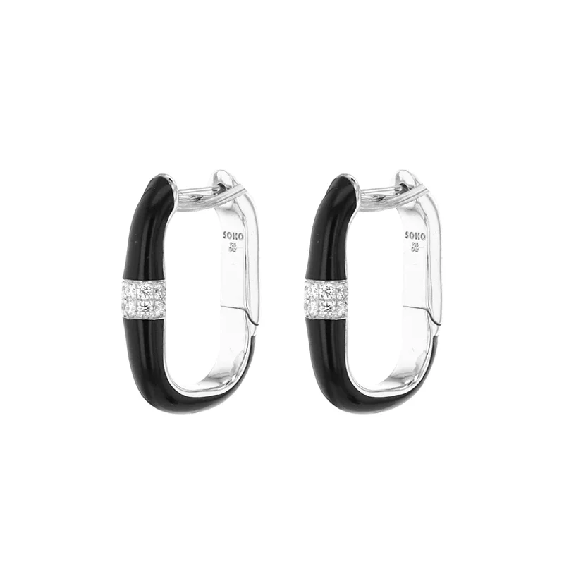 Medium hoop earrings for an everyday look with the perfect balance of style-0.14 ctw Diamond Silver & Enamel Huggie Earrings