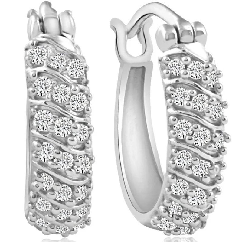 Hoop earrings with leather accents for a sleek and bold combination-1/4Ct Small Diamond Hoops in 10k White Gold 1/2" Tall