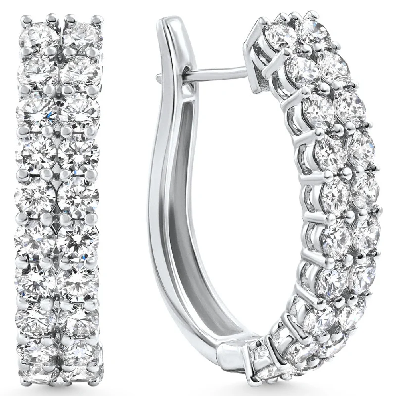 Best hoop earrings with geometric shapes for a modern and artistic appeal-3.24Ct Double Row Diamond Hoops 14k White Gold Lab Grown Women's Earrings 1"