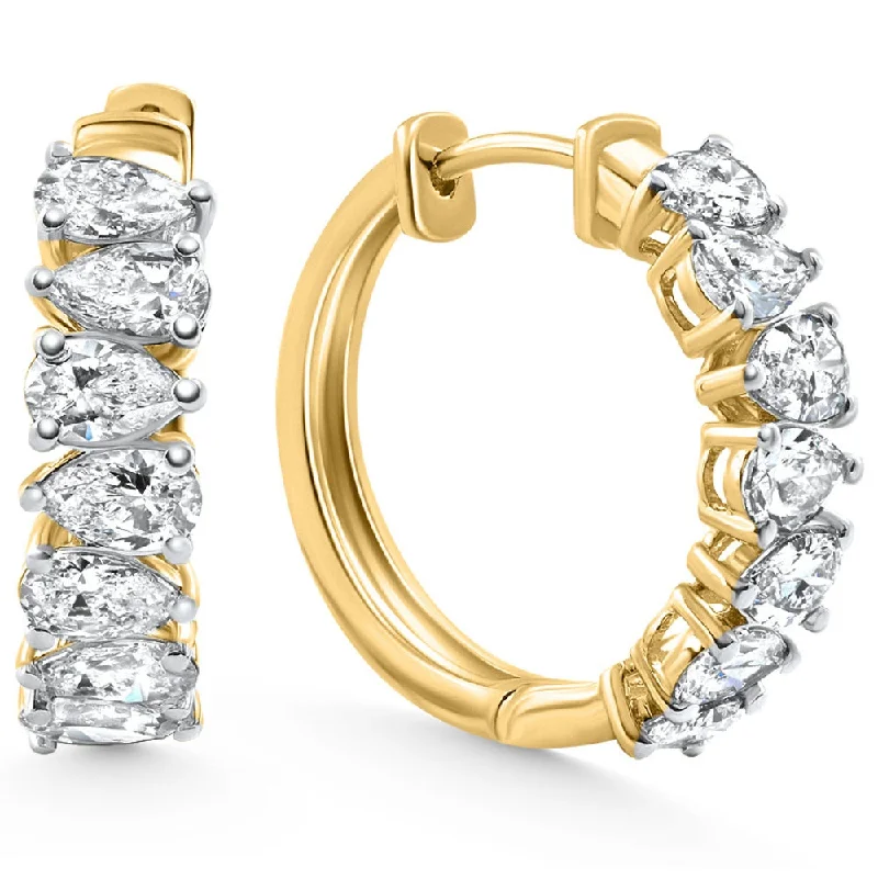 Best hoop earrings with floral designs for a feminine and delicate look-4.82Ct Pear Shape Diamond Hoops 14k Yellow Gold Lab Grown 3/4" Tall Earrings