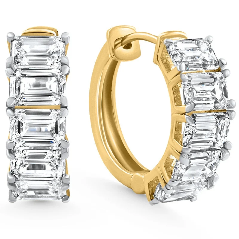 Best hoop earrings with marbled designs for a trendy and artistic effect-6.65Ct Emerald Cut Diamond Hoops 14k Yellow Gold Lab Grown Women's Earrings 3/4"