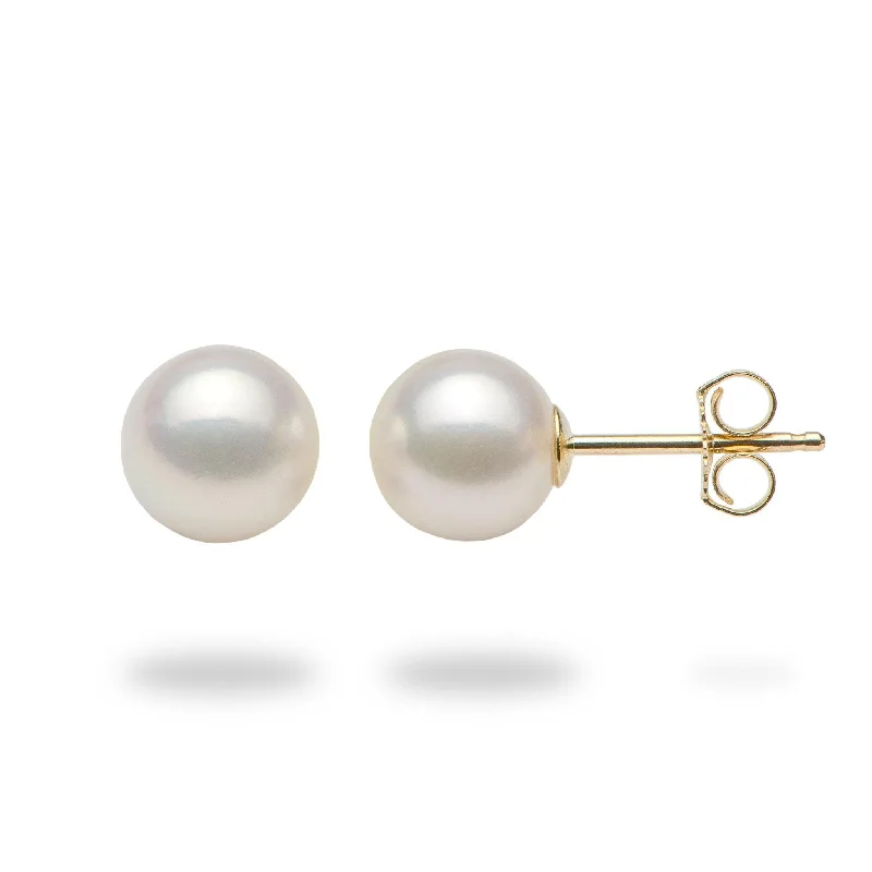 Best hoop earrings with geometric triangle shapes for a modern, chic design-Akoya White Pearl Earrings in Gold - 7-7.5mm