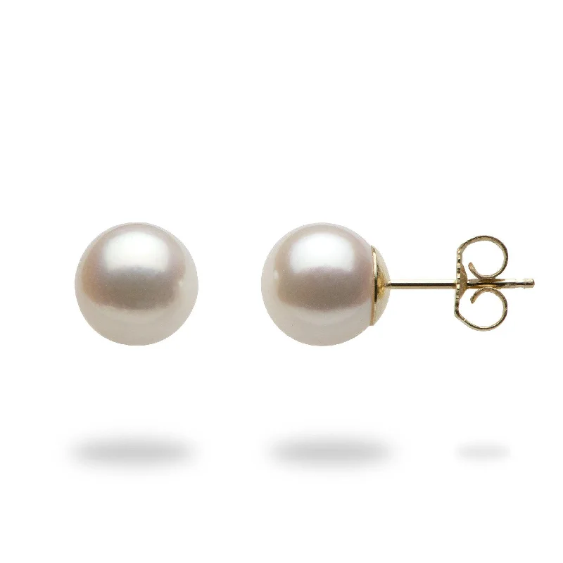 Hoop earrings with artistic filigree designs for an intricate, delicate finish-Akoya White Pearl Earrings in Gold - 8mm