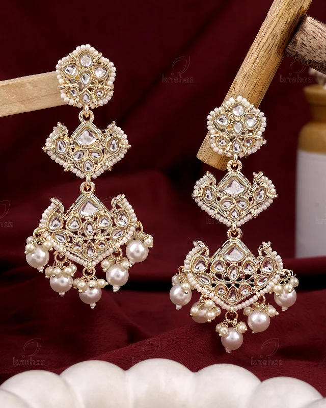 Hoop earrings with heart-shaped frames for a romantic and feminine look-Amodini Kundan Danglers