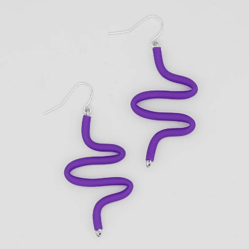 Hoop earrings with polished silver finish for a shiny, modern appeal-Artistic Rubber Tubing Naya Earrings Purple