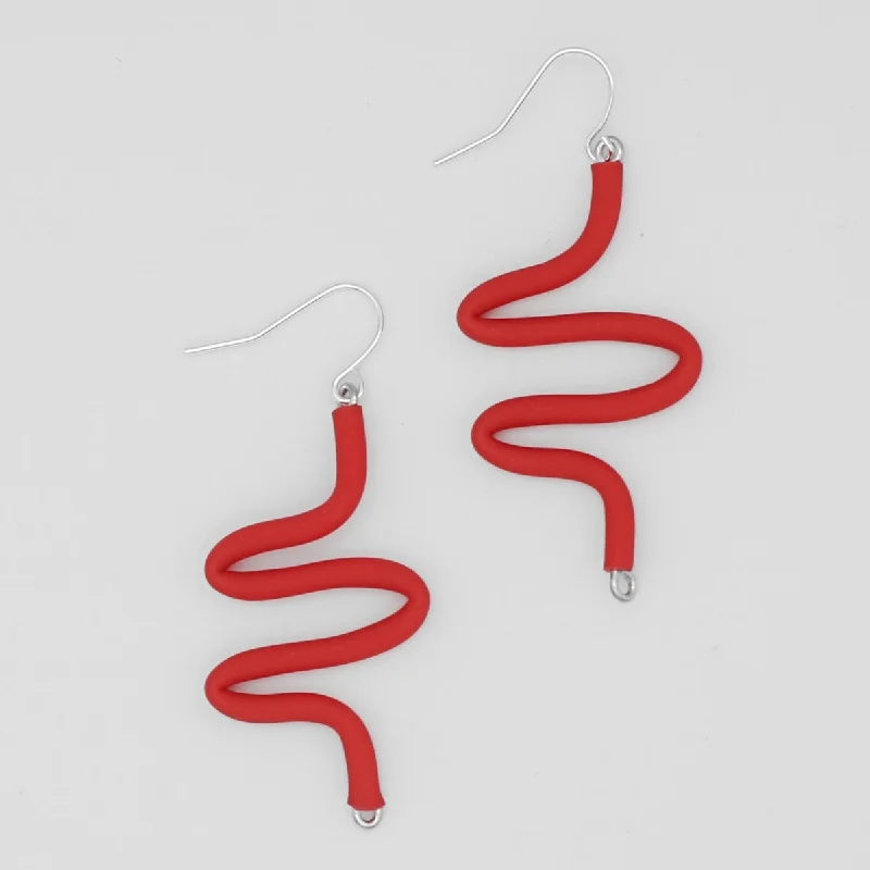 Best hoop earrings with hammered gold for a rustic yet elegant look-Artistic Rubber Tubing Naya Earrings Red