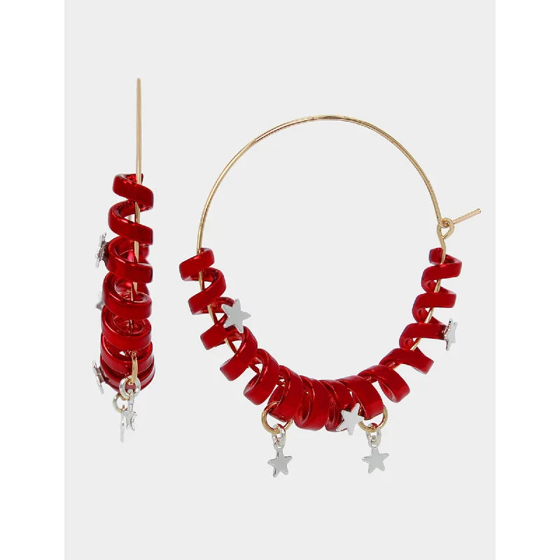 Hoop earrings with tortoiseshell designs for a chic and classic style-Betseys Holiday Coil Hoop Earrings Red