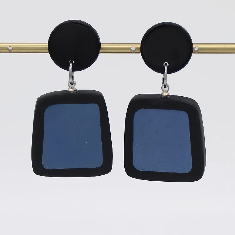 Best hoop earrings with matching bracelets for a coordinated jewelry set-Black and Blue Stori Statement Earrings