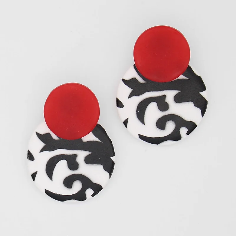 Hoop earrings with gold accents for a warm, elegant statement piece-Black White and Red Lola Statement Earrings