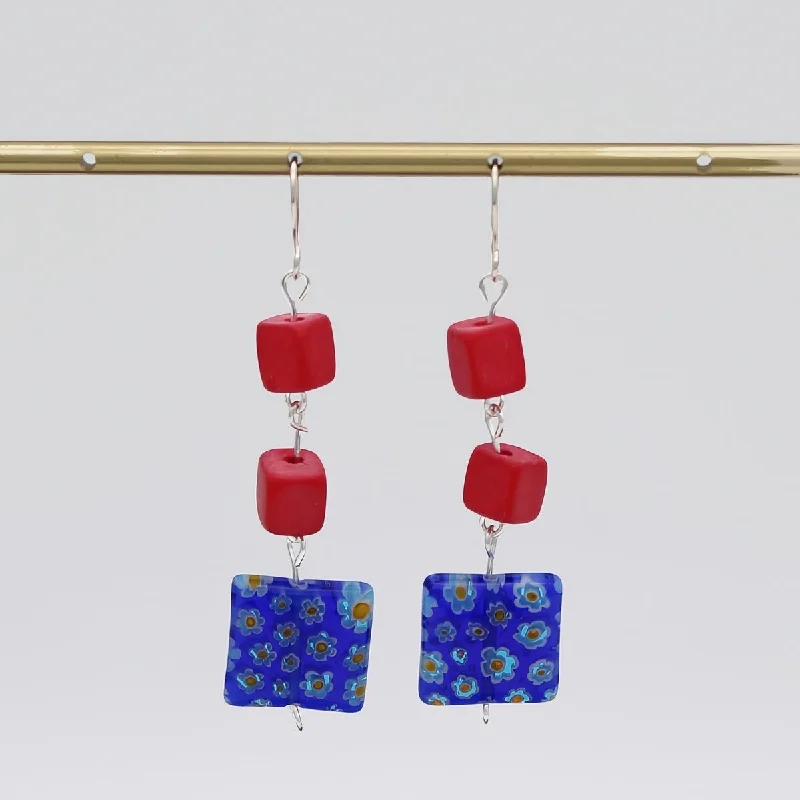 Hoop earrings with abstract shapes for an artistic and creative touch-Blue Floral Drop Earring