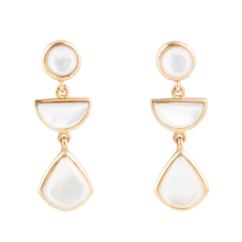 Hoop earrings with enamel stripes for a colorful and eye-catching design-Shaped in White Mother of Pearl Golden Post Earrings