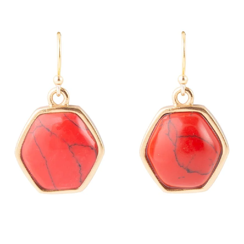 Best hoop earrings with multi-colored gemstones for a vibrant and lively touch-Hexagon Red Howlite Earrings