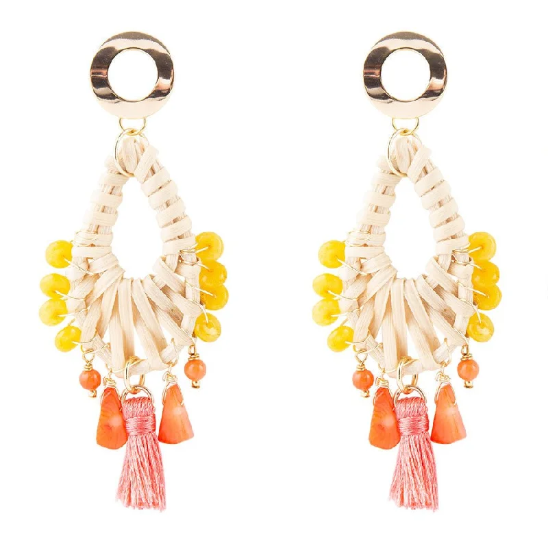 Best hoop earrings with minimalist designs for a clean and modern aesthetic-Celosia Yellow Jade Rattan Earrings