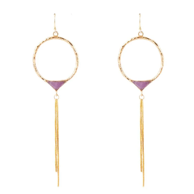 Best hoop earrings with geometric pendants for a modern, chic appeal-Chain Fringe Front Hoop - Amethyst