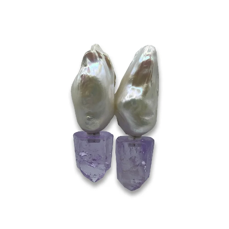 Hoop earrings with intricate designs for a unique and artistic appearance-BAROQUE PEARL & AMETHYST EARRINGS