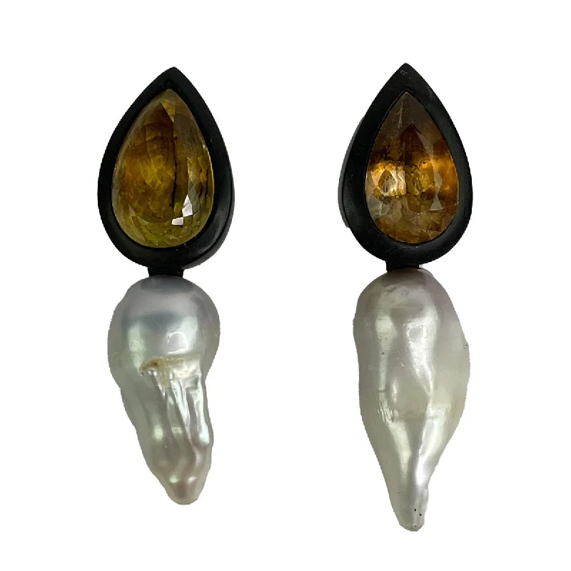 Best hoop earrings with stacked layers for a dimensional and bold look-BAROQUE PEARL / CITRINE EARRINGS