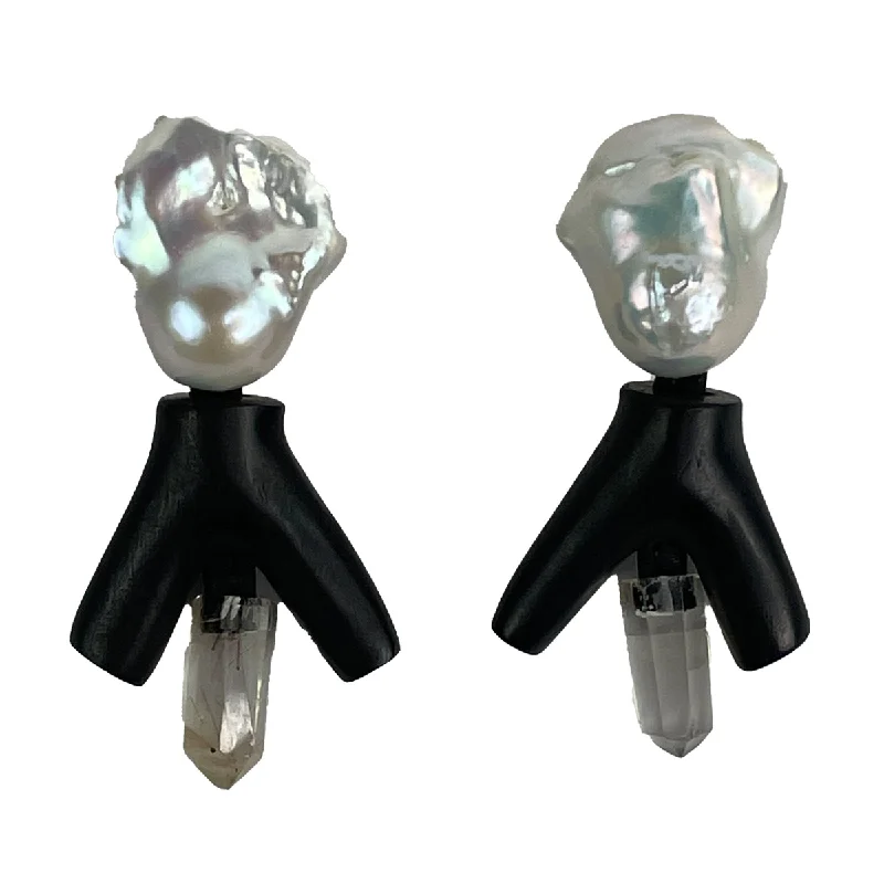 Best hoop earrings with geometric cuts for a sharp, modern appeal-BAROQUE PEARL / EBONY EARRINGS